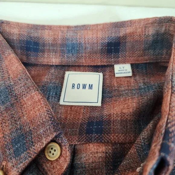 Rowm Mens Size LT Brick Red Plaid Button-Down Shirt 55% Polyester 45% Cotton - Picture 3 of 10